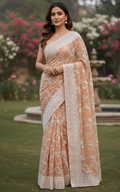 Chiffon Party Wear Saree with All-Over Thread Embroidery
