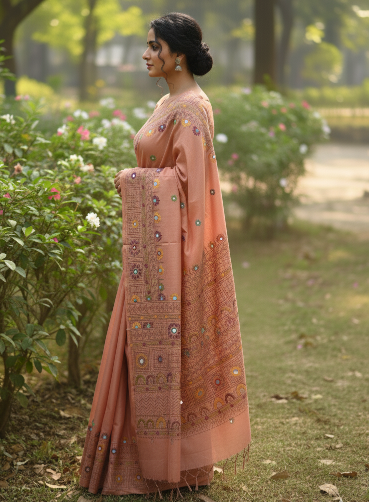 Blended Bangalore Silk with Lambani Hand Stitch Embroidery