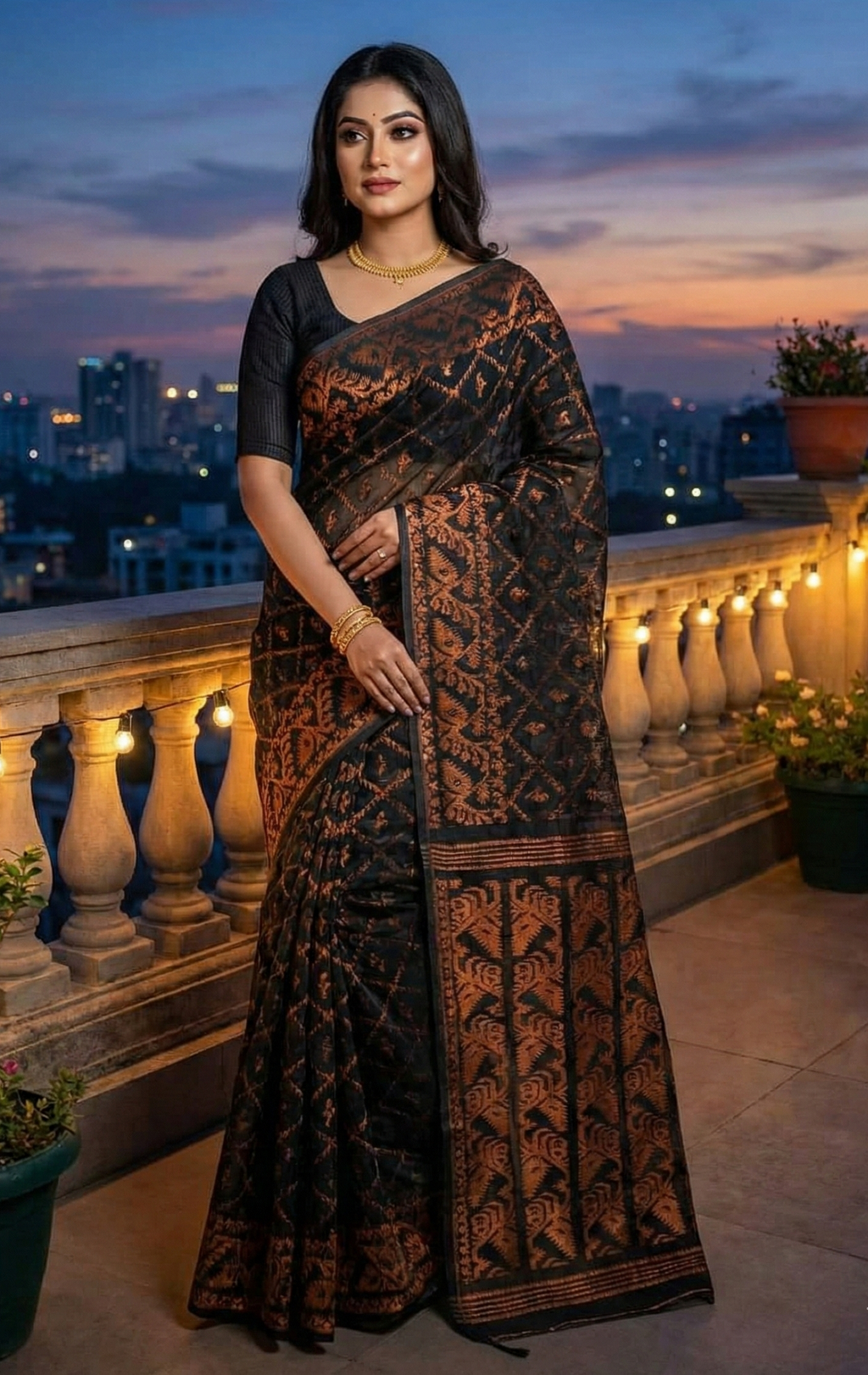 Premium Dhakai Jamdani Saree with Zari Work
