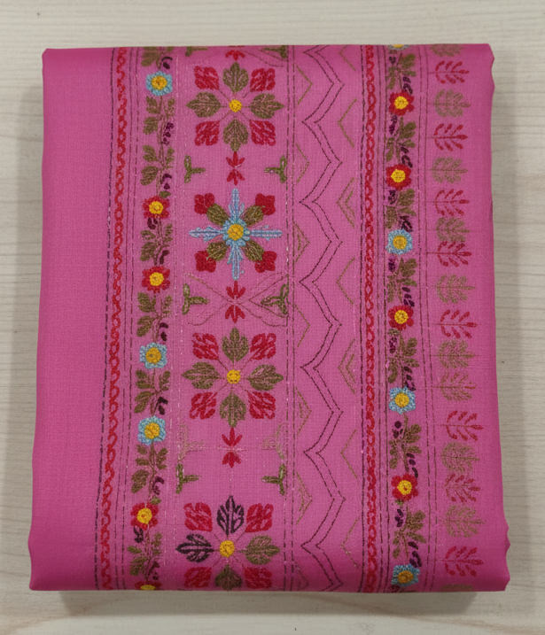 Pink Bangalore Blended Silk Lambani Stitched Saree – Handcrafted Tribal Embroidery with Matching Blouse Piece