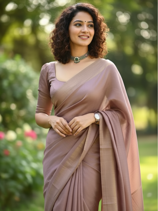 Premium Semi Matka Silk Saree with Matching Blouse Piece – Elegant Soft Silk Saree in Wine Brown for Festive & Wedding Wear