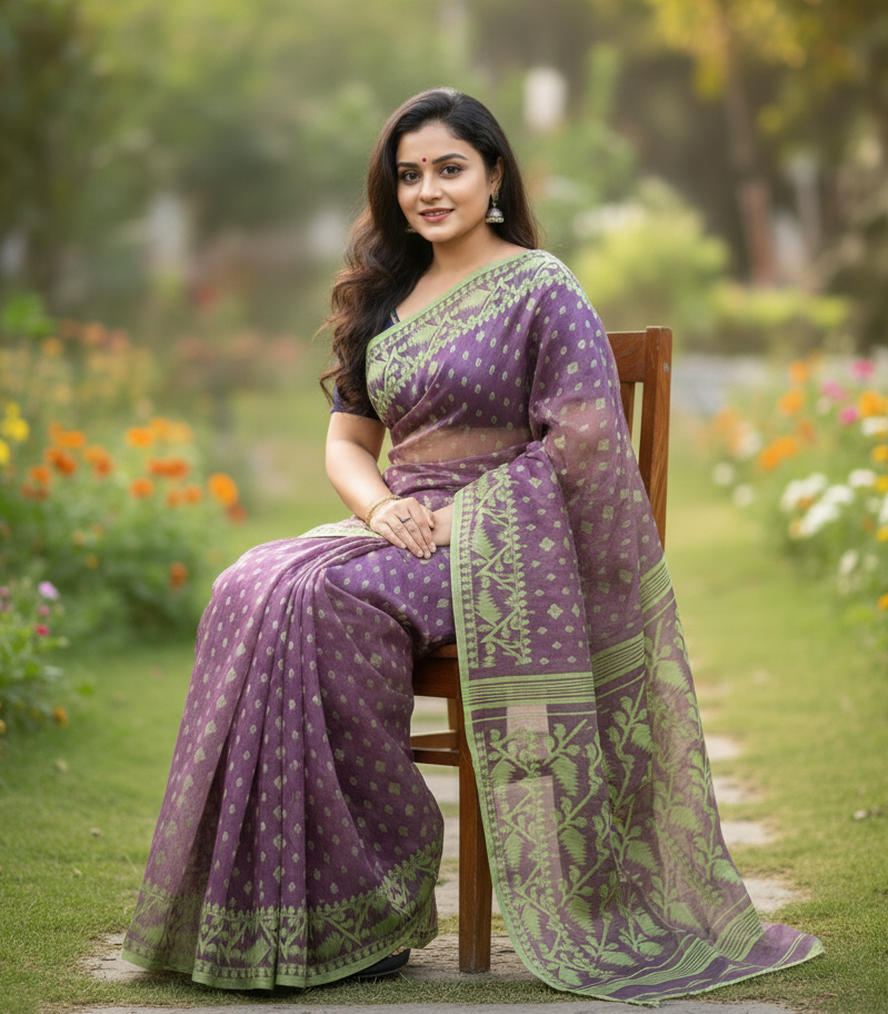 Bengal Handloom Saree | Pure Cotton Dhakai Jamdani with All-Over Work
