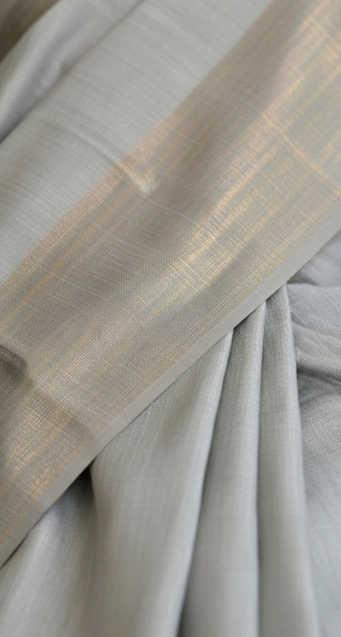 Elegant Grey Semi Matka Silk Saree with Matching Blouse Piece