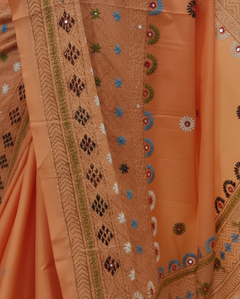 Bangalore Blended Silk Lambani Stitched Saree – Elegant Handcrafted Embroidery with Blouse Piece