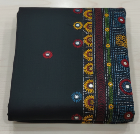 Black Bangalore Blended Silk Lambani Stitched Saree – Handcrafted Tribal Embroidery with Blouse Piece