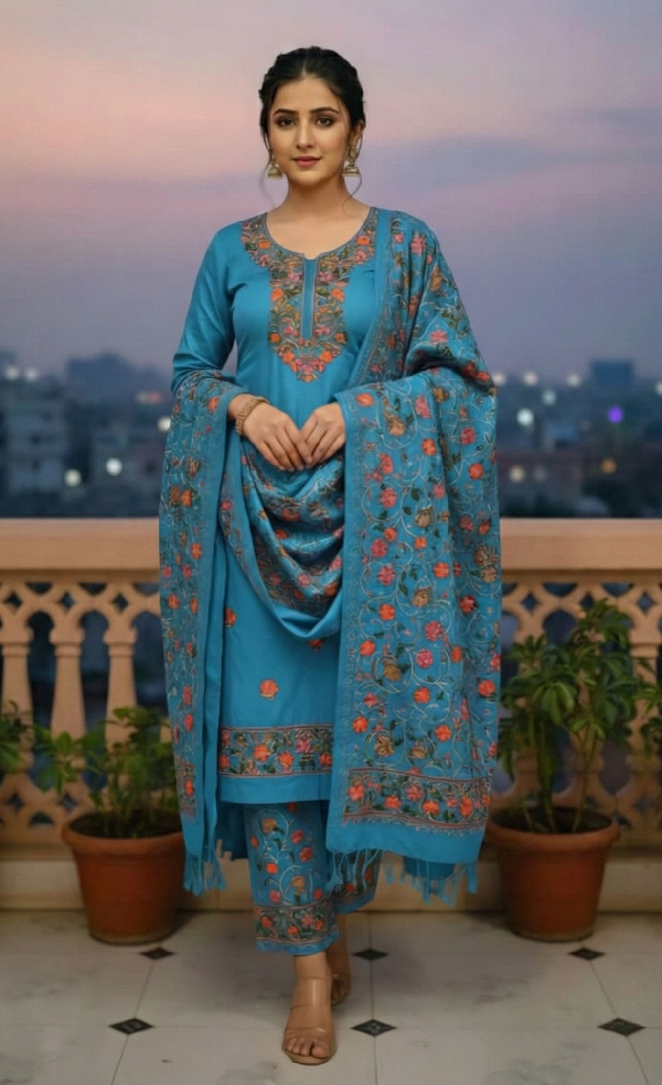 Kashmiri Stitch Pure Cotsul Embroidered Suit Set | 3-Piece Elegant Salwar Suit for Women