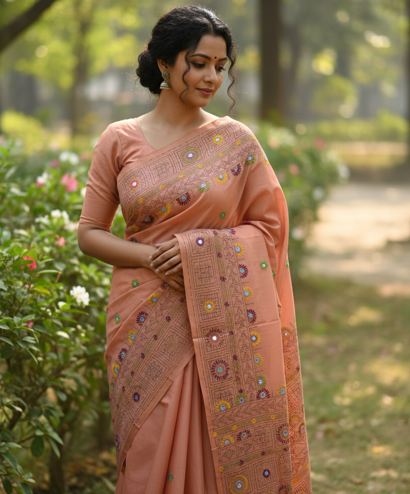 Blended Bangalore Silk with Lambani Hand Stitch Embroidery