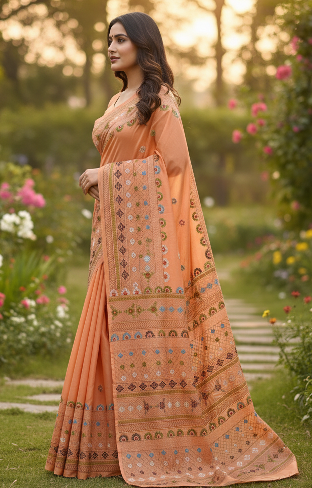 Bangalore Blended Silk Lambani Stitched Saree – Elegant Handcrafted Embroidery with Blouse Piece