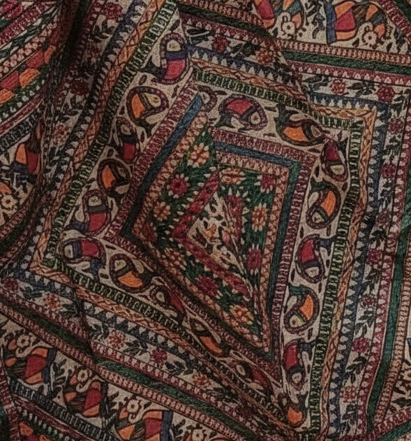 Black Tussar Ghicha Silk Saree with Madhubani Hand Painting