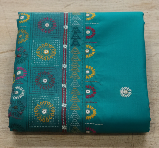 Teal Green Bangalore Blended Silk Lambani Stitched Saree