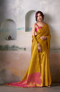 Handloom Mustard Yellow Tissue Silk Saree