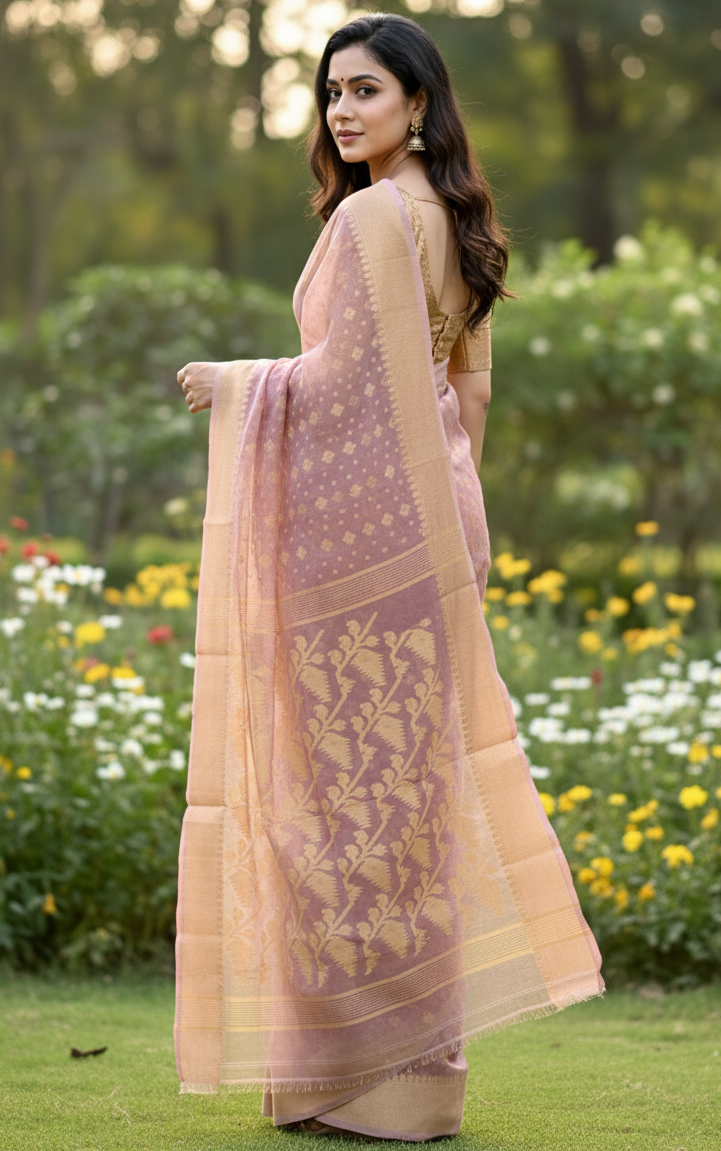Pure Soft Cotton Jamdani Saree in Lavender Pink