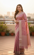 Muslin Tissue Saree in Rose Pink.