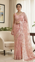 Graceful Peach Muga Tassar Jamdani Saree