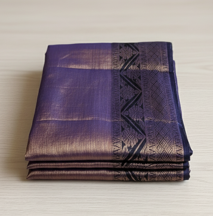 Elegant Purple & Gold Tissue Handloom Saree | Lightweight Festive Wear Saree with Zari Border | Traditional Banarasi-Style Tissue Silk Saree for Wedding & Party