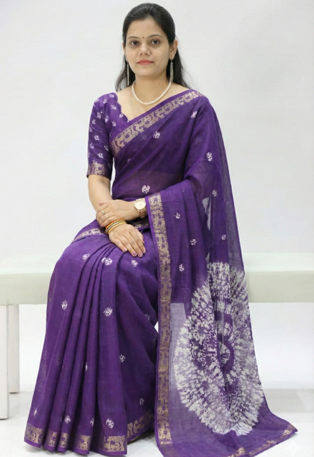 Shibori Mul Mul Jacquard Purple Silk Saree