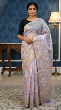 Elegant Lavender Muga Tassar Jamdani Saree