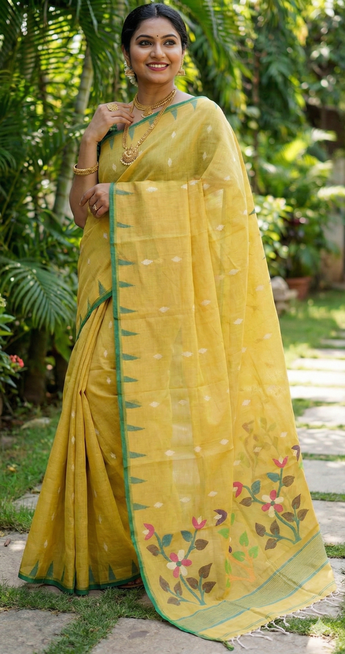Authentic Pure Cotton Jamdani Saree – Temple Border Elegance