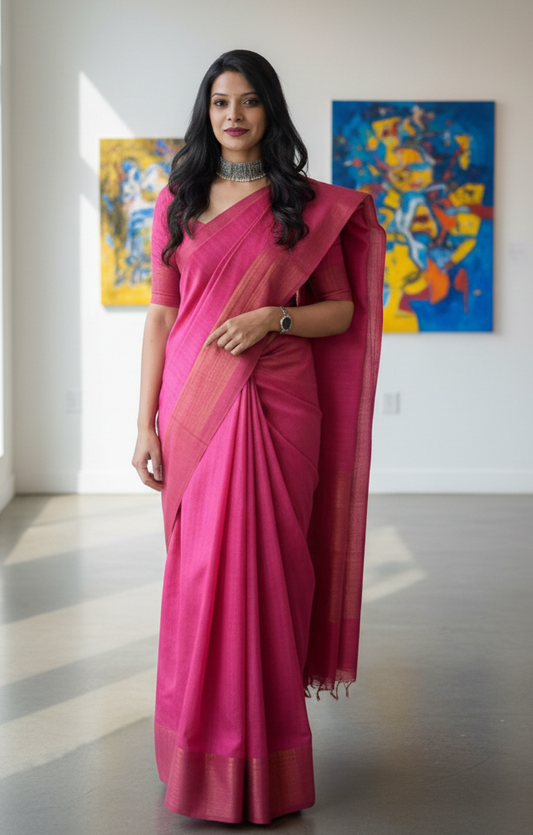 Elegant Semi Matka Silk Saree – Soft & Lightweight Handwoven Saree for Traditional & Festive Wear