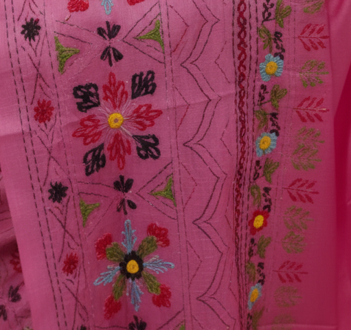 Pink Bangalore Blended Silk Lambani Stitched Saree – Handcrafted Tribal Embroidery with Matching Blouse Piece
