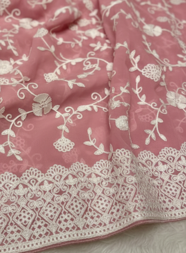 Party Wear Chiffon Saree with Heavy Thread Embroidery
