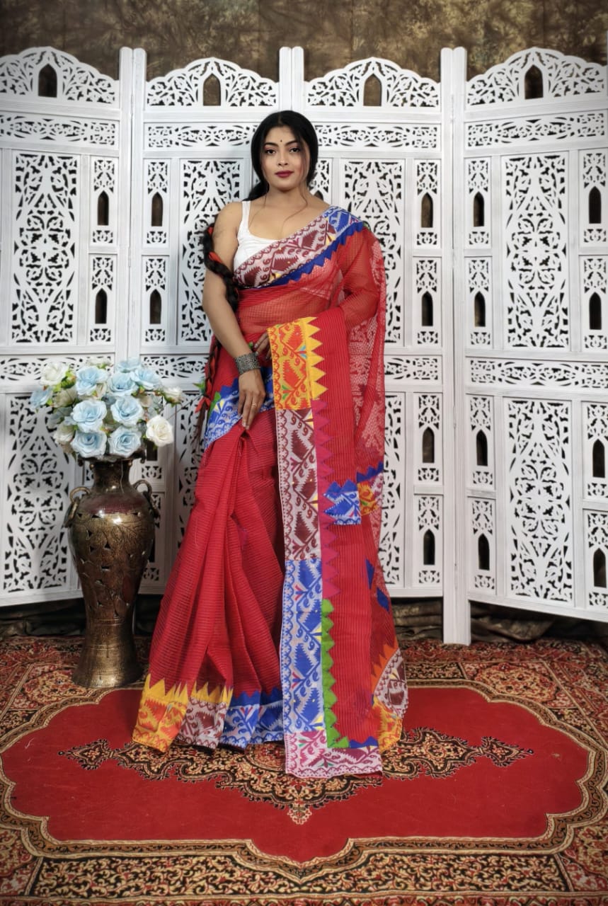 Traditional Jamdani Border Cotton Saree | Perfect for Festivals