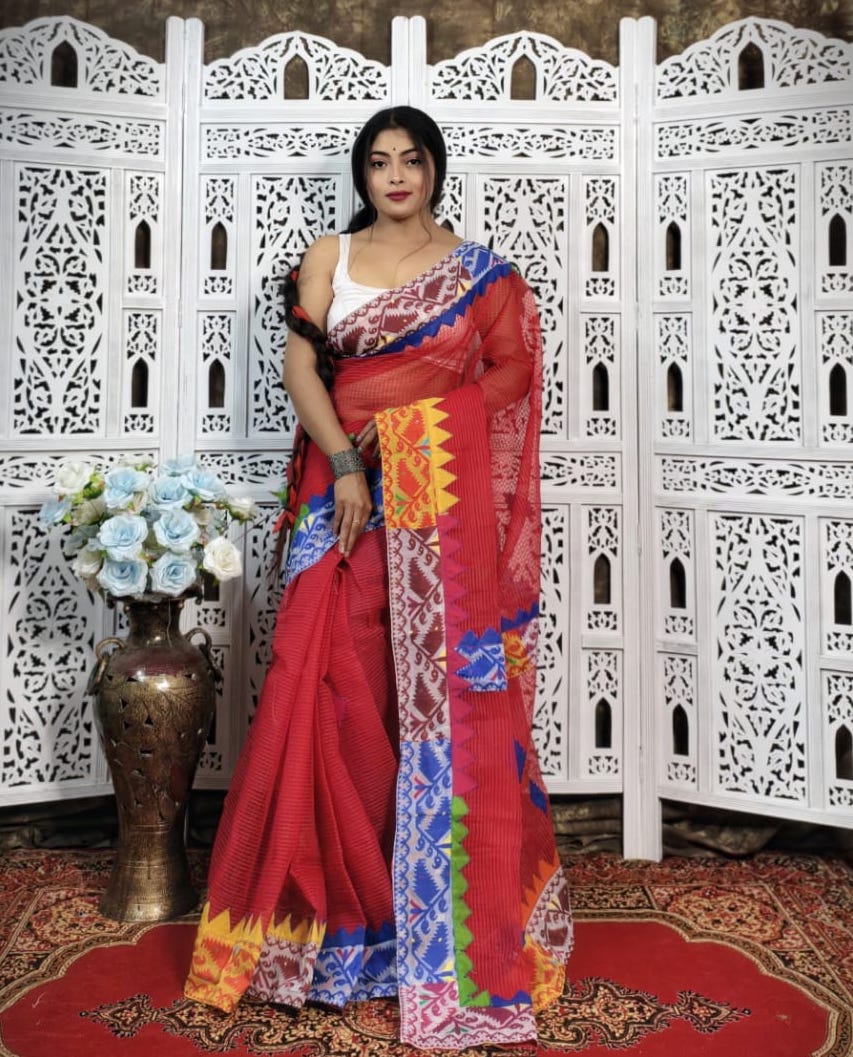 Traditional Jamdani Border Cotton Saree | Perfect for Festivals