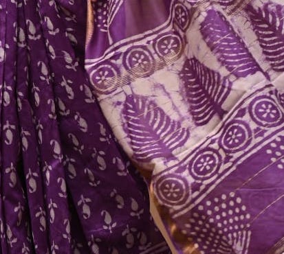 Premium Maheshwari Silk Saree in Royal Purple | Handcrafted Block Print | Traditional Indian Saree Collection