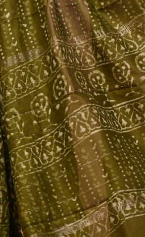 Exclusive Olive Green Traditional Block Print Maheshwari Silk Saree