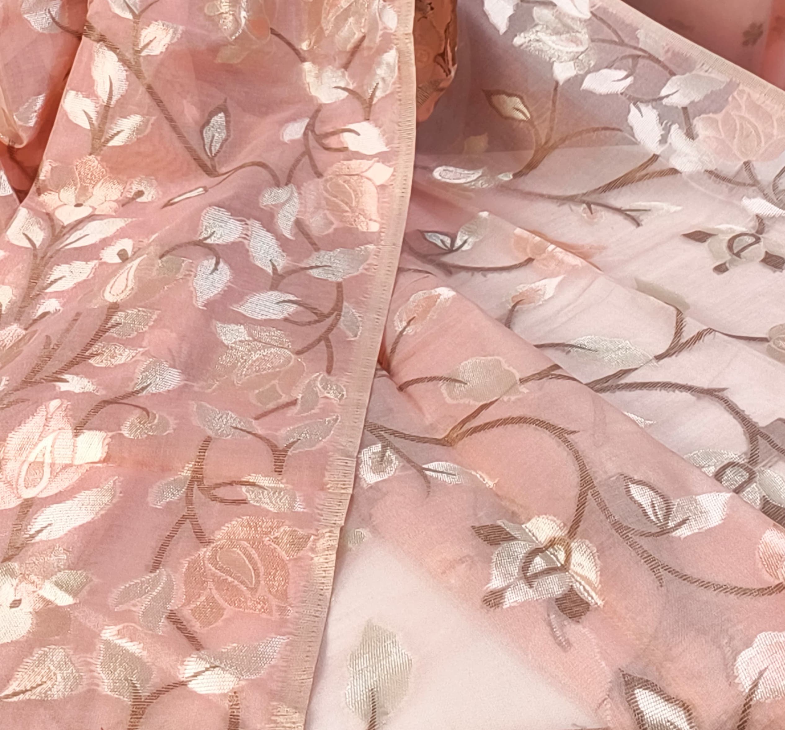 Graceful Peach Muga Tassar Jamdani Saree