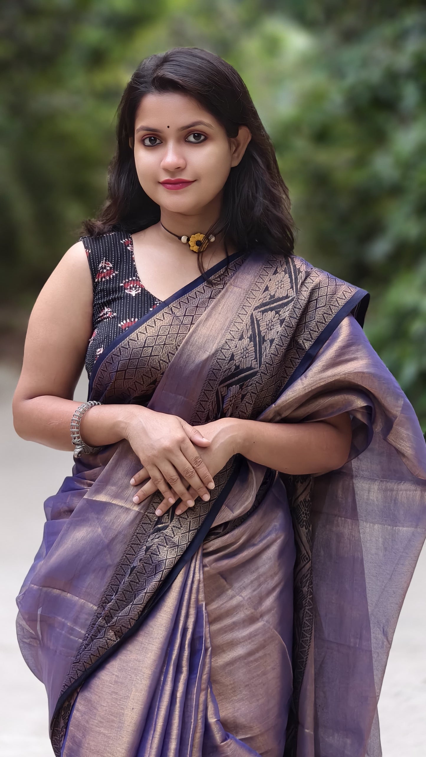 Elegant Purple & Gold Tissue Handloom Saree | Lightweight Festive Wear Saree with Zari Border | Traditional Banarasi-Style Tissue Silk Saree for Wedding & Party