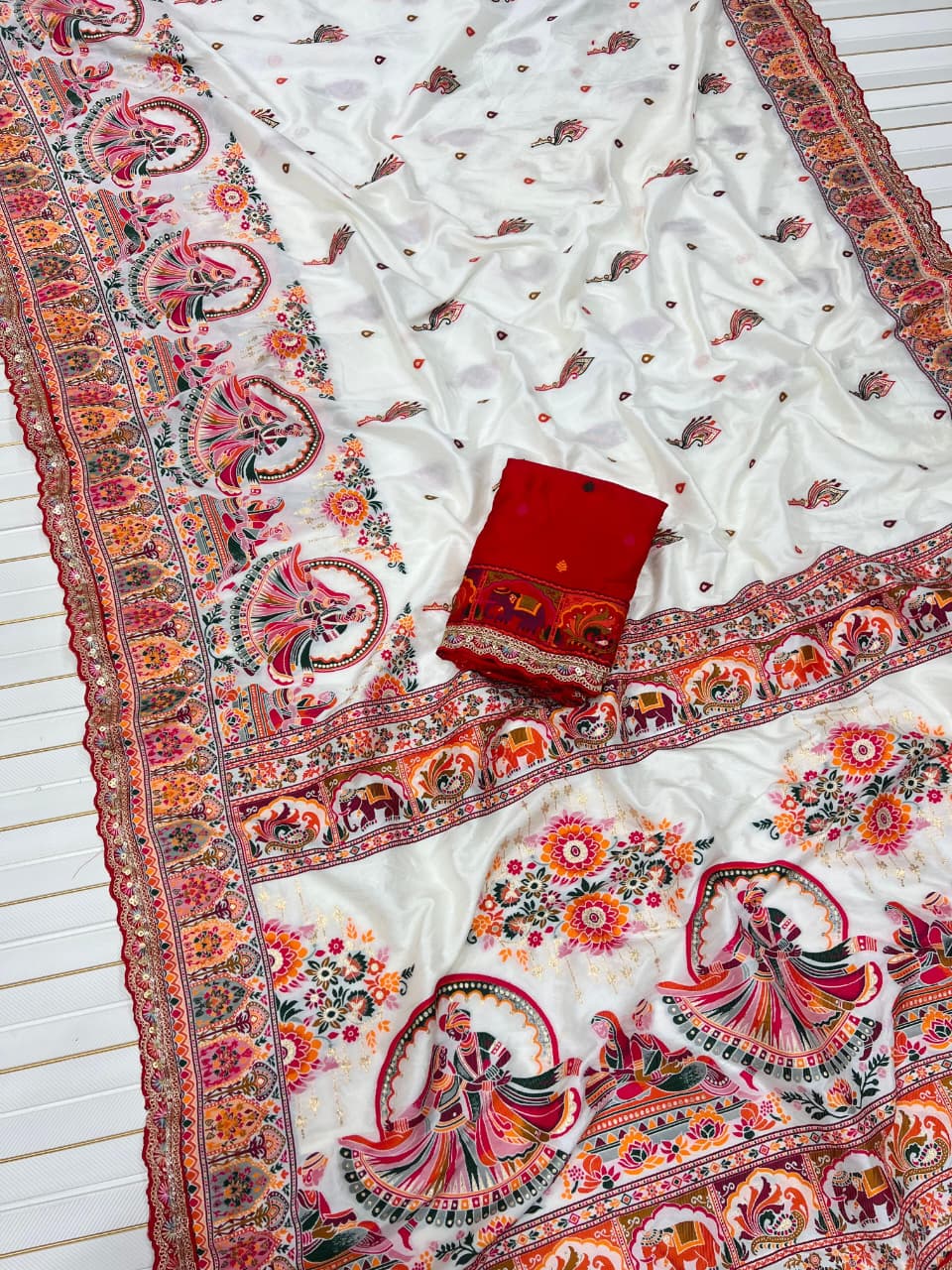 Pure Soft Pashmina Silk Saree with Kashmiri Thread Work Pallu