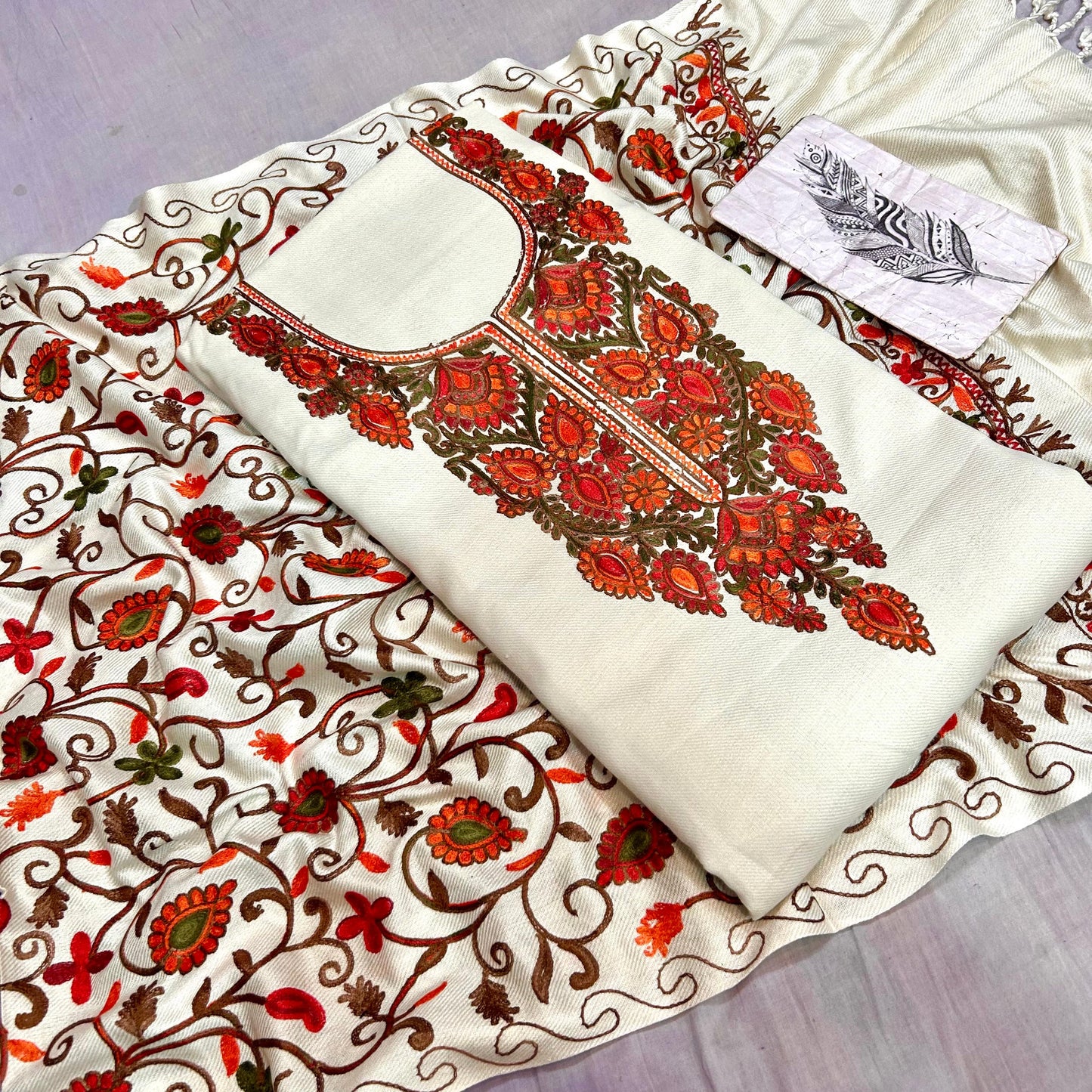 Winter Special Unstitched 3-Piece Kashmiri Stitch Work Salwar Suit Set – Premium Wool Blend Fabric with Heavy Embroidered Shawl Dupatta