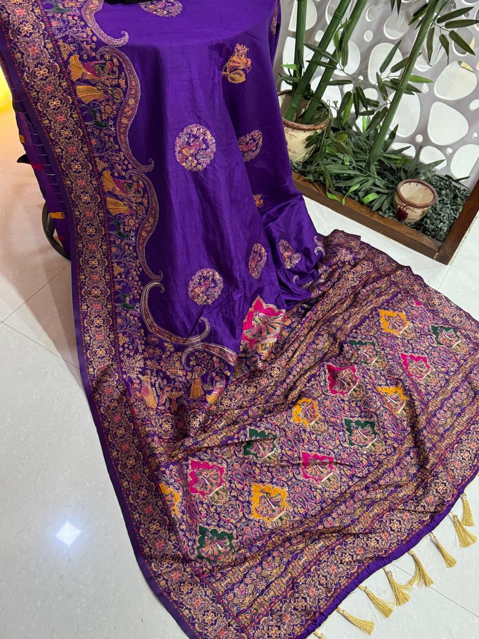 Pure Rajwadi Pashmina Silk Weaving Saree in Royal Purple