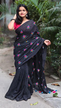 Black Premium Soft Cotton Embroidered Saree