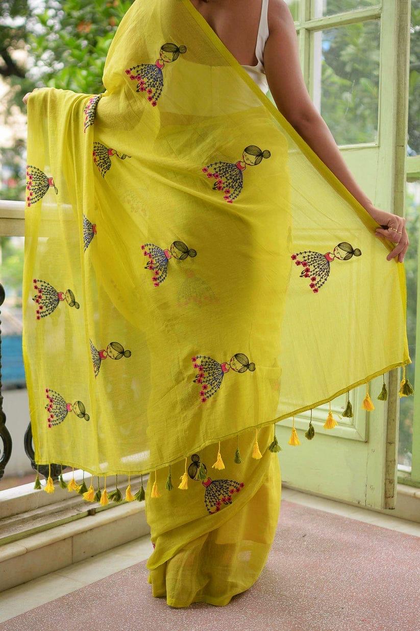 Premium Soft Cotton Embroidered Saree for Women – Elegant Thread Work & Blouse Piece