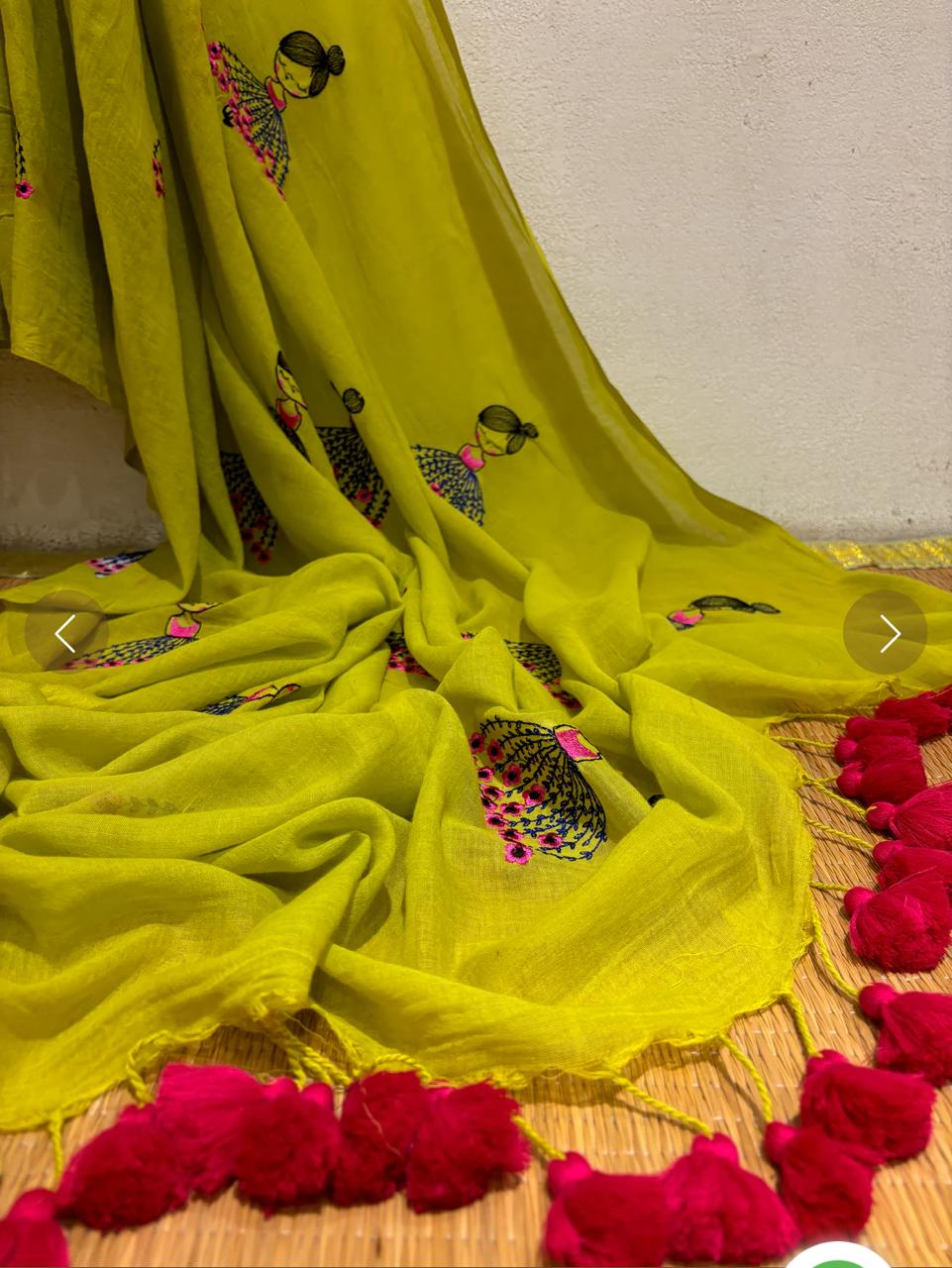 Premium Soft Cotton Embroidered Saree for Women – Elegant Thread Work & Blouse Piece