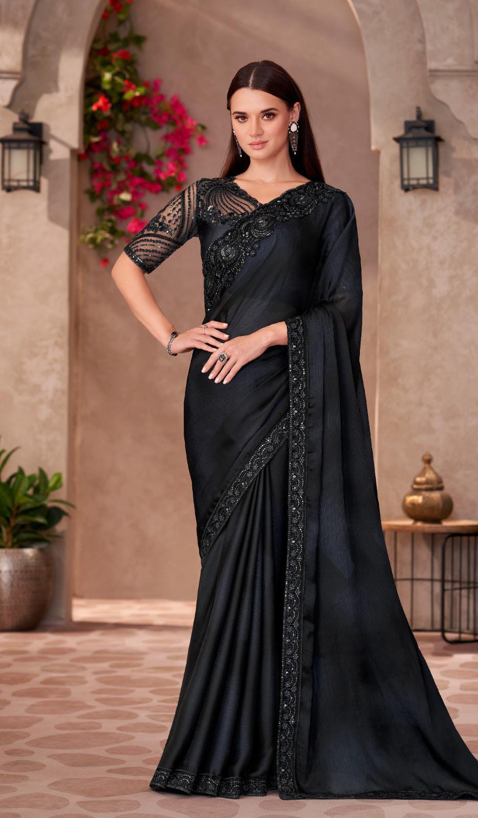 Pure Chiffon Designer Saree in Classic Black