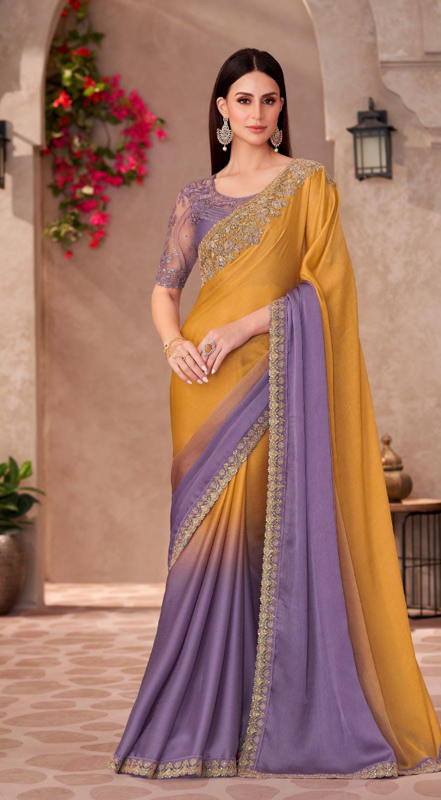 Pure Chiffon Designer Saree with Heavy Embroidered Border