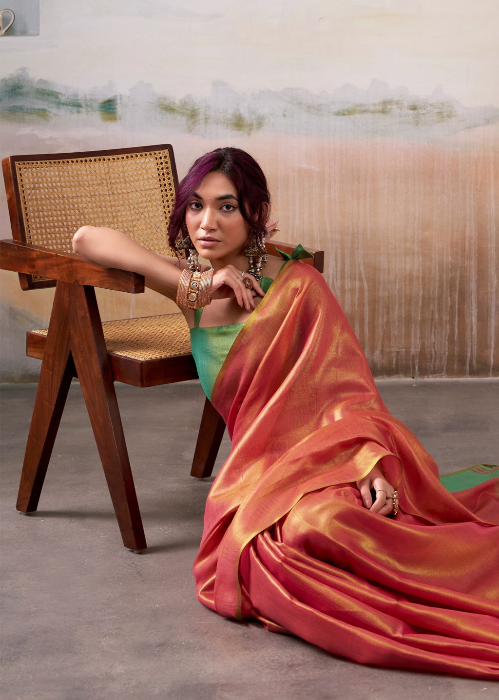 Pure Handloom Tissue Silk Saree with Contrast  Blouse Piece