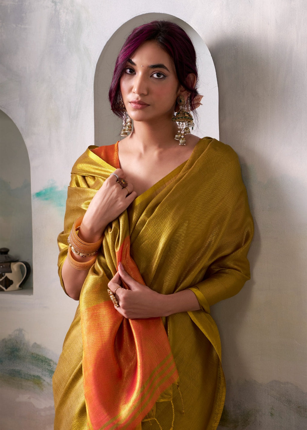 Elegant Mustard Gold Pure Handloom Tissue Saree