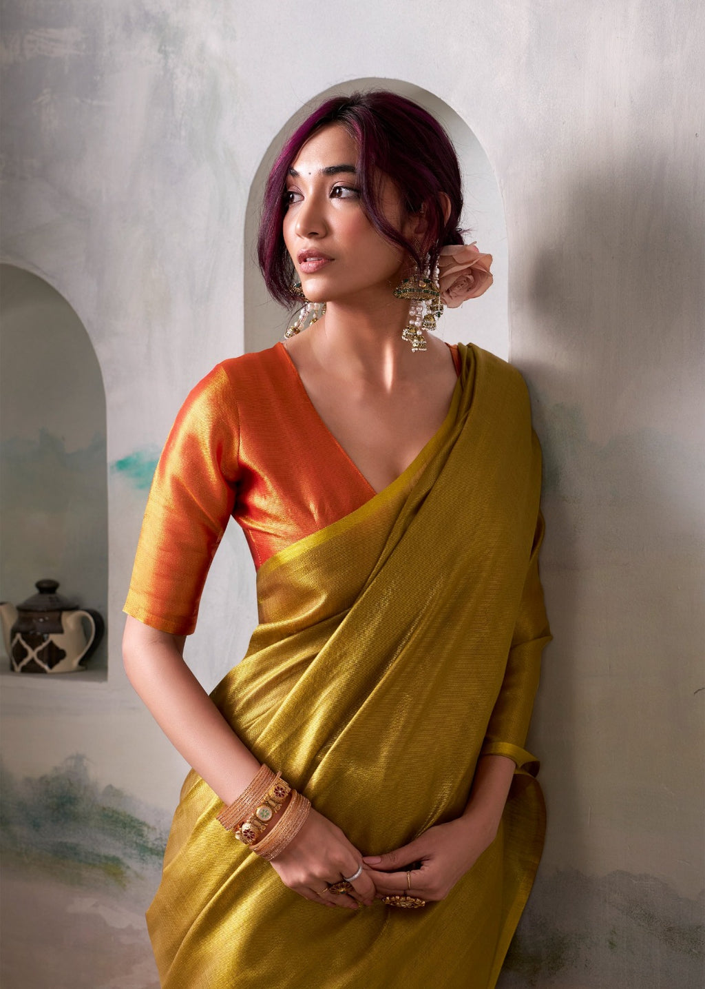 Elegant Mustard Gold Pure Handloom Tissue Saree