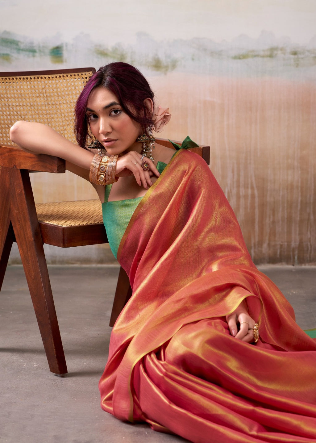 Pure Handloom Tissue Silk Saree with Contrast  Blouse Piece