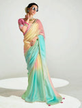 Pure Organza Tissue Silk Saree with Designer Contrast Hand-Work Blouse