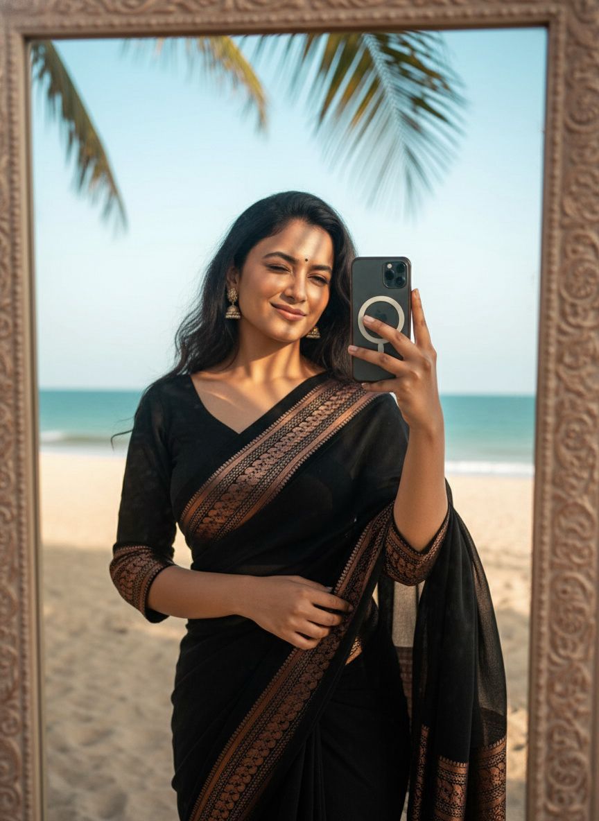 Pure Viscose Silk Saree with Zari Border – Black & Gold