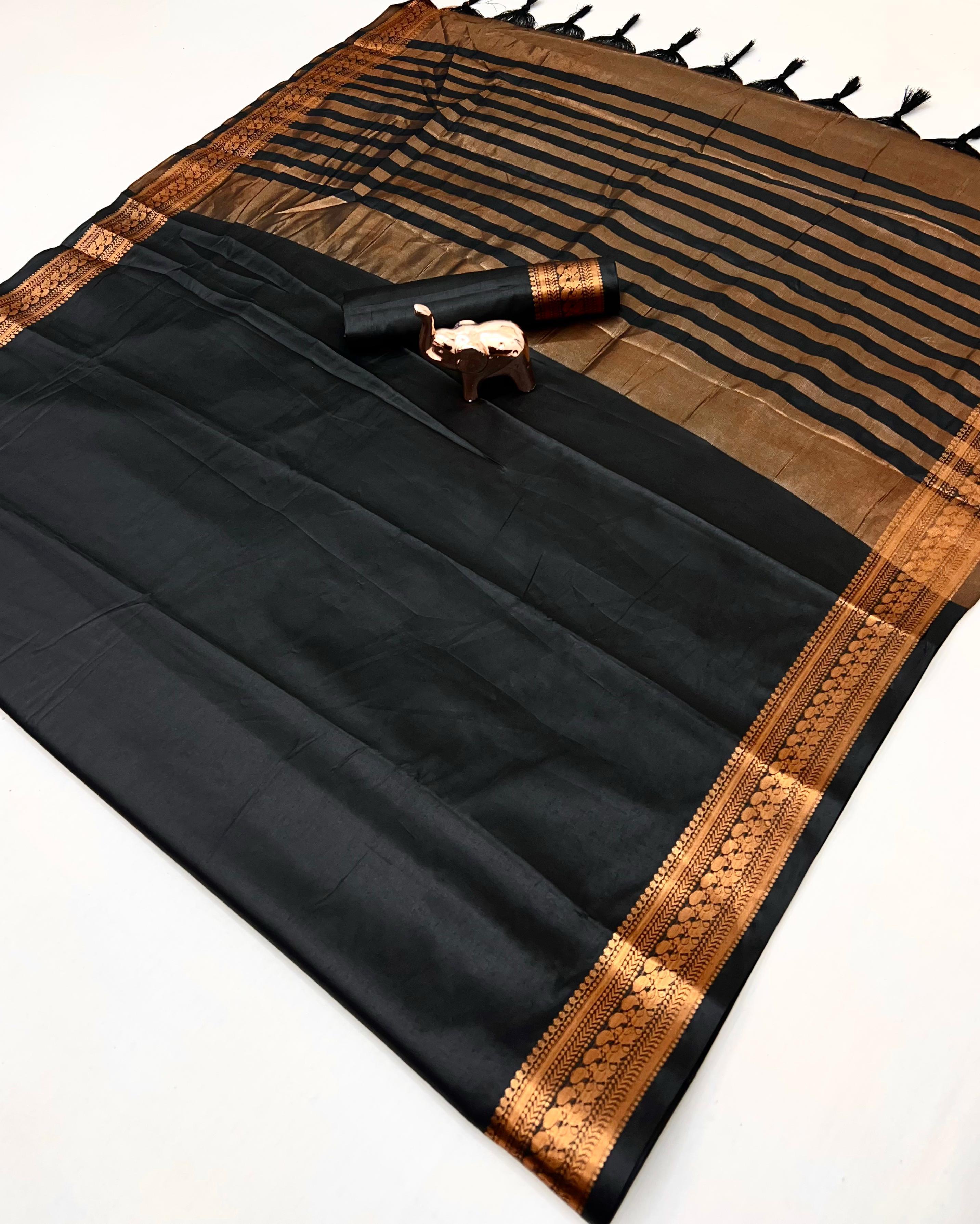 Pure Viscose Silk Saree with Zari Border – Black & Gold