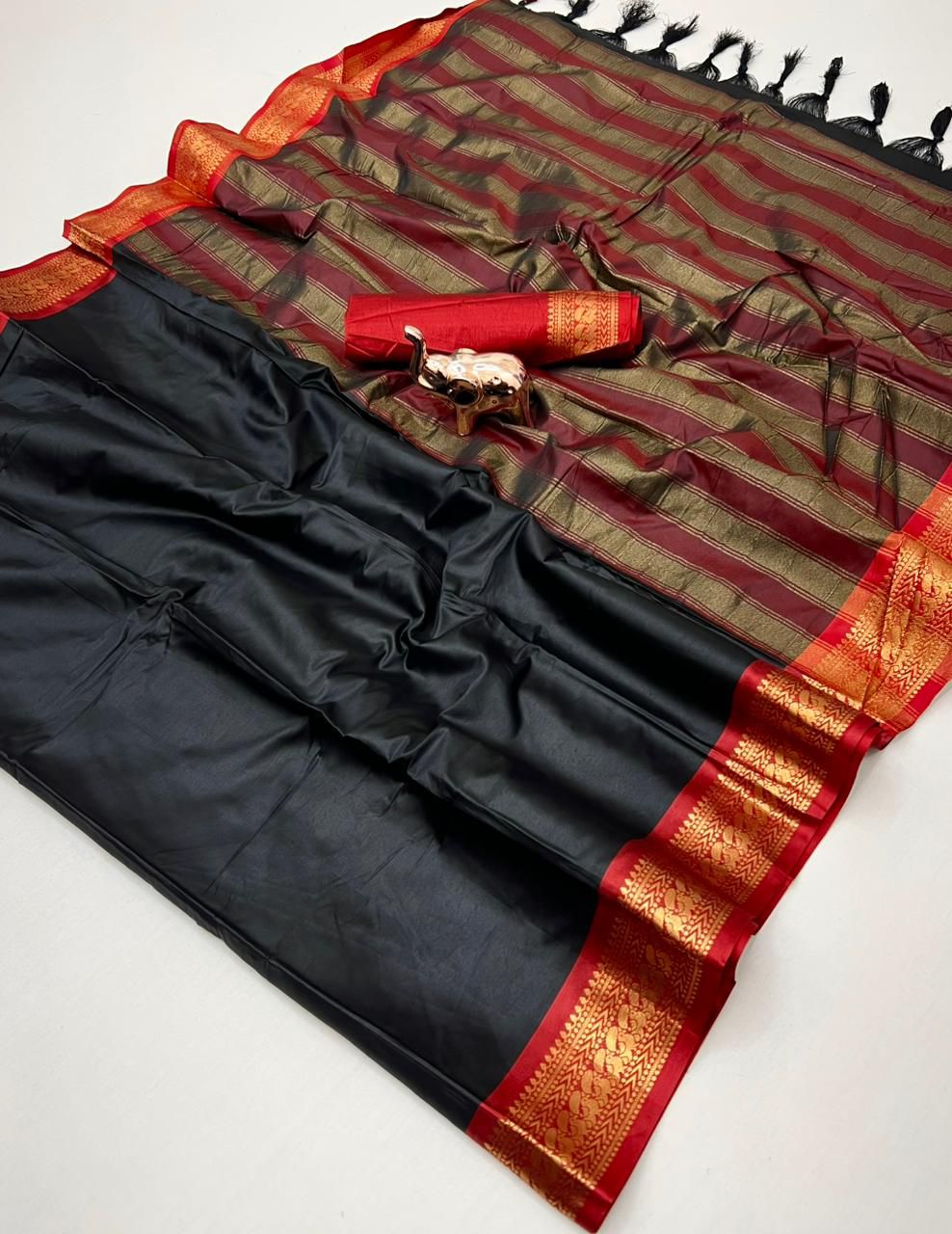 Pure Viscose Silk Saree with Zari Border – Black & Gold