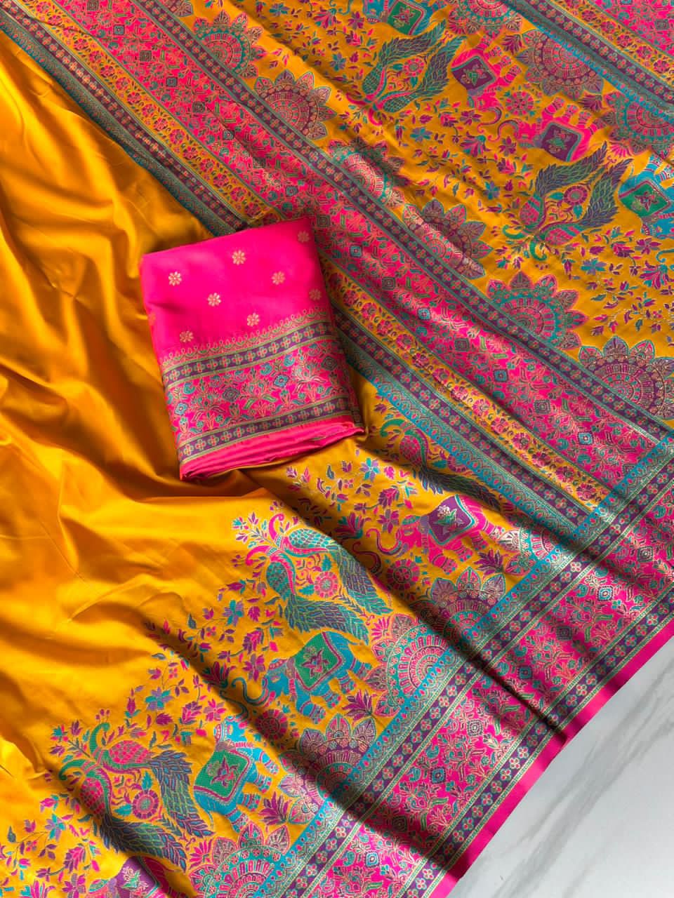 Pure Pashmina Darbari Saree with Meenakari Weaving