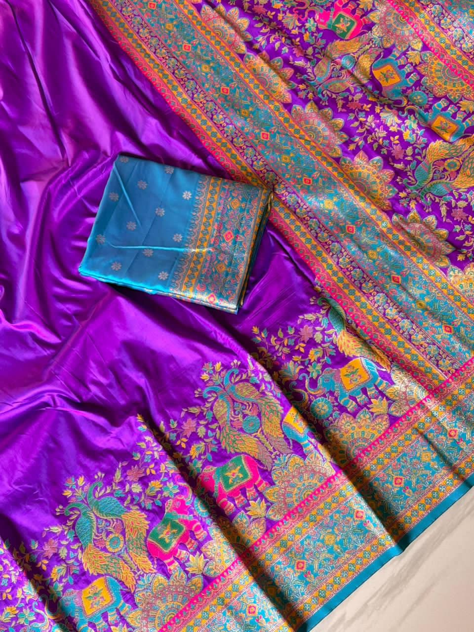 Pure Pashmina Darbari Saree with Meenakari Weaving