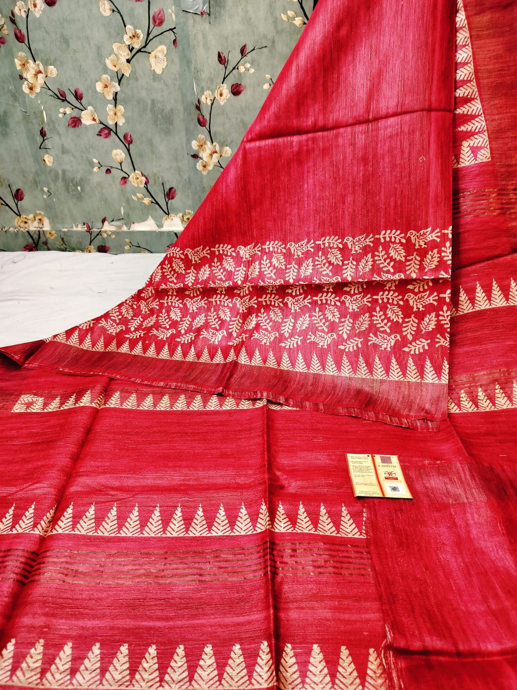 Natural Crimson Ghicha Tussar Silk Saree